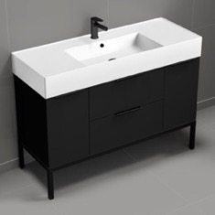 Modern Black Bathroom Vanity, 48 inch, Free Standing